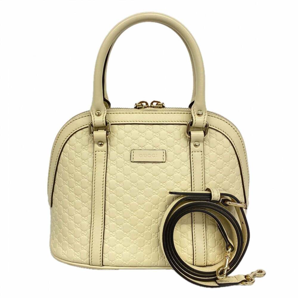 Gucci Microguccissima Handbag 449654 Leather White Champagne 2-way Bag for Women